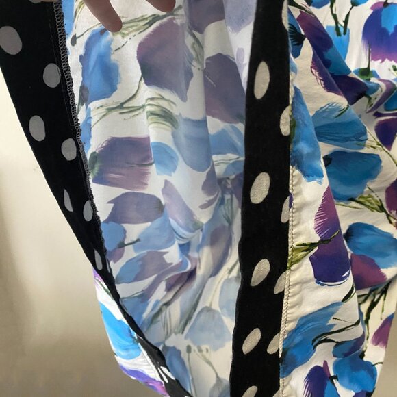 Handmade Plus Size Cotton Blue Floral Black White Polka Dot Dress - Picture 14 of 14